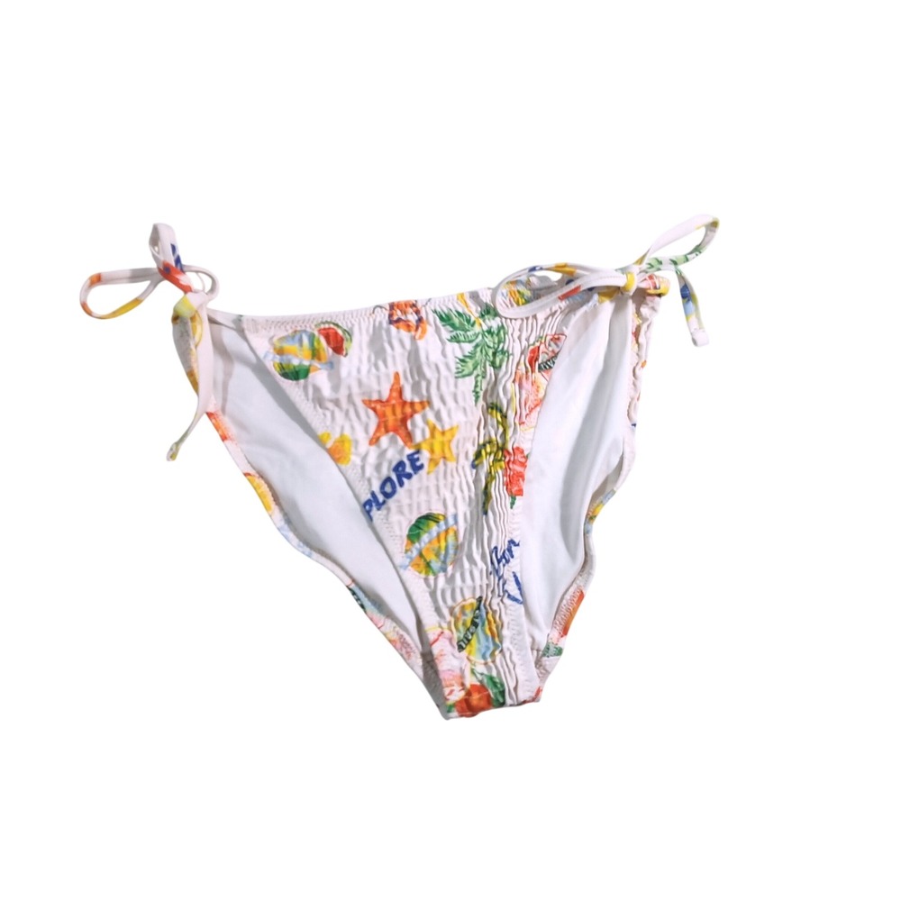 Old Navy Womens White Smocked Side Tie Bikini Bottom Starfish Tropical Print S